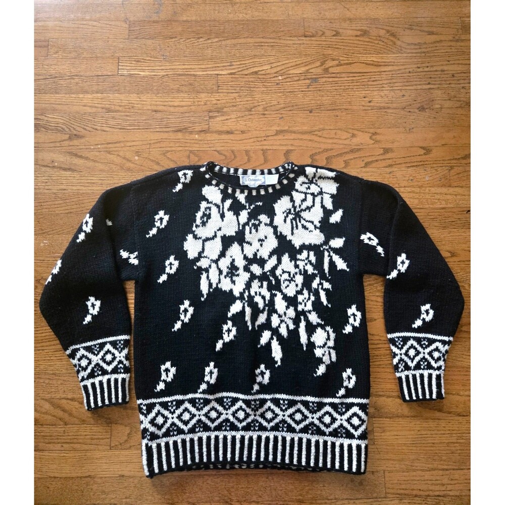 Vtg J Christopher Womens 100% Worsted Wool Floral Print Knit Sweater Medium